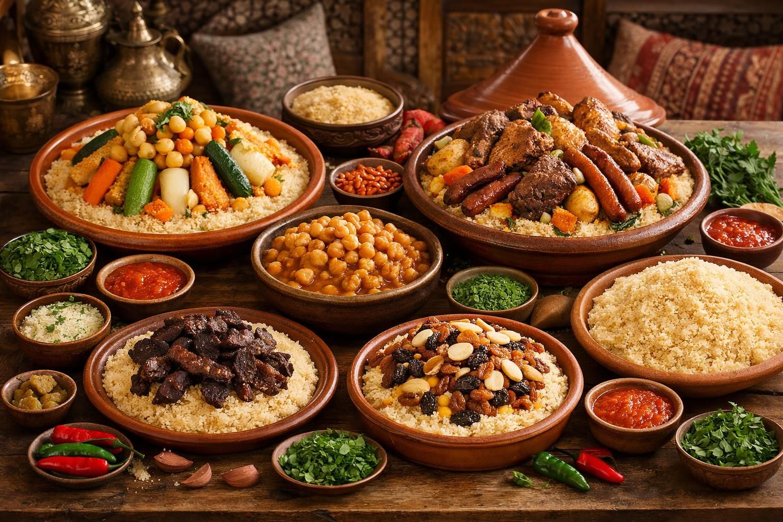 Dans le vaste panorama culinaire du Maghreb, le couscous occupe une place centrale, à la fois repas familial, plat de fête et marqueur d&rsquo;identité. Entre les montagnes de l&rsquo;Atlas et les côtes méditerranéennes, chaque vallée, ville ou tribu a développé [&hellip;]